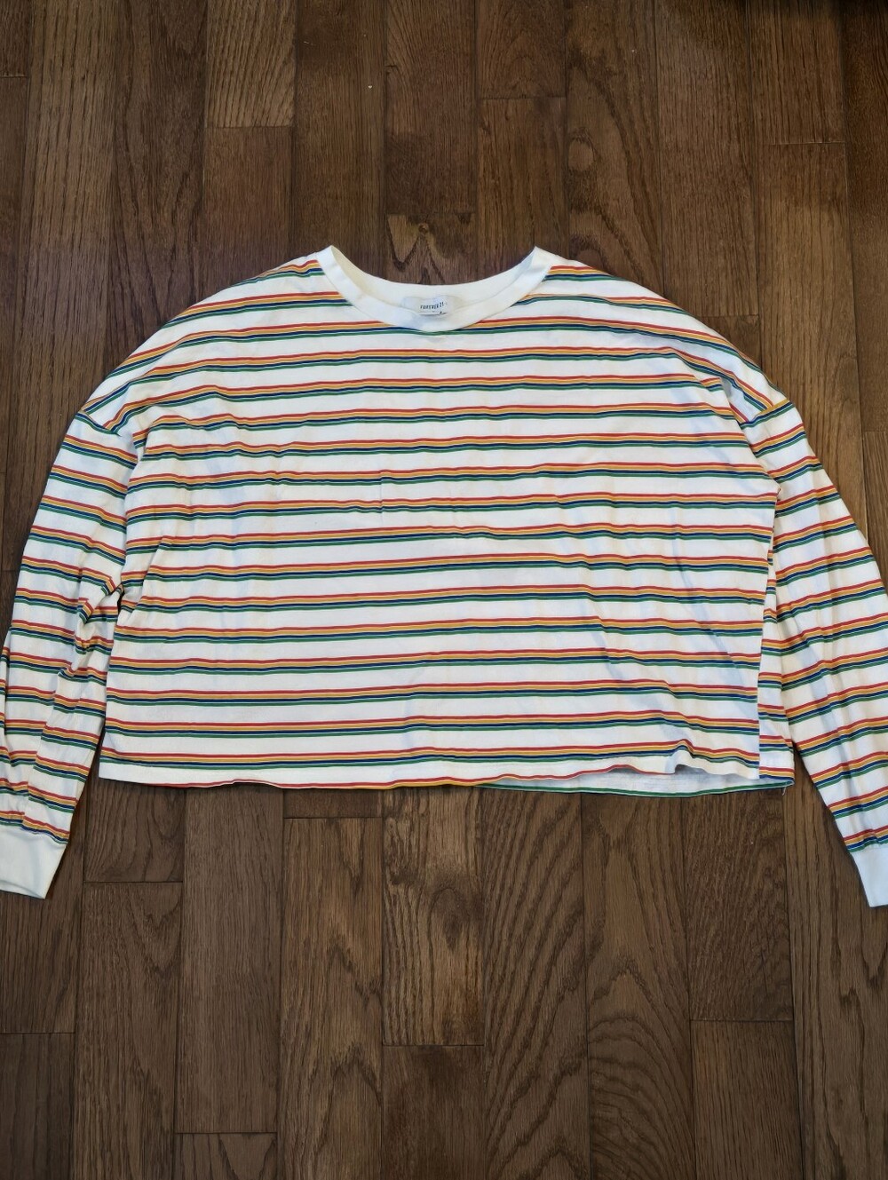 Forever 21+ Rainbow Stripes Long Sleeve Cropped Shirt Size 0X